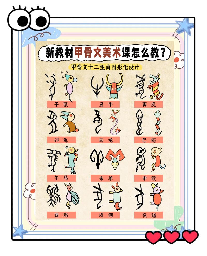 儿童手绘甲骨文会意字创意作品
