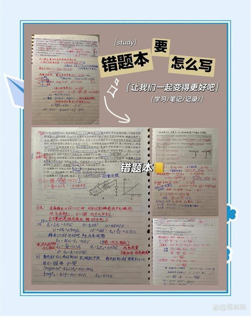 学生整理错题本的彩色笔记细节