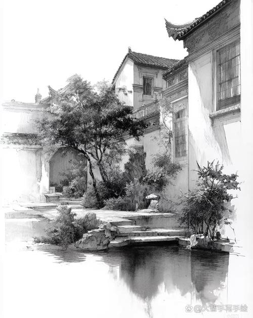 素描风景近实远虚效果对比图