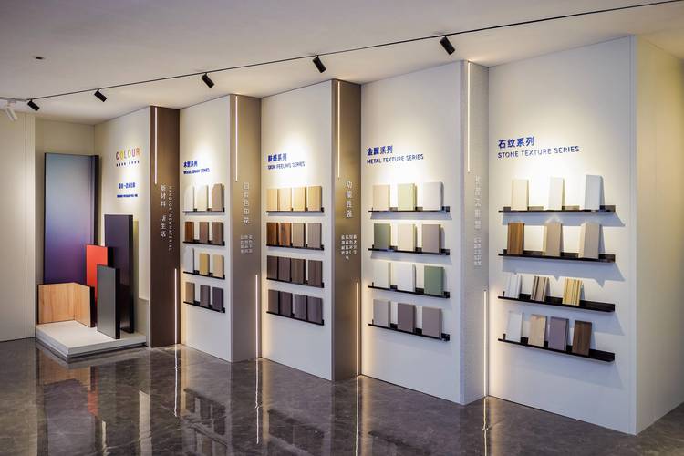 实体店阻燃板样品展示墙拍摄图