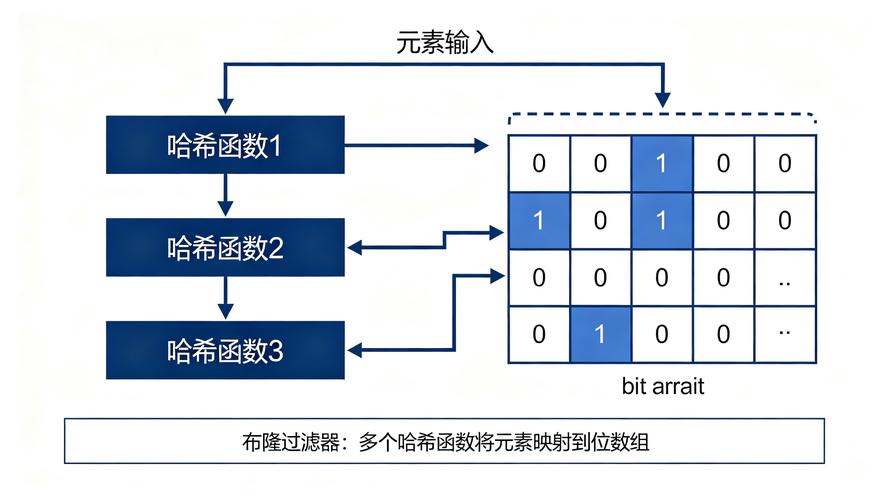 缓存穿透布隆过滤器位数组映射示意图