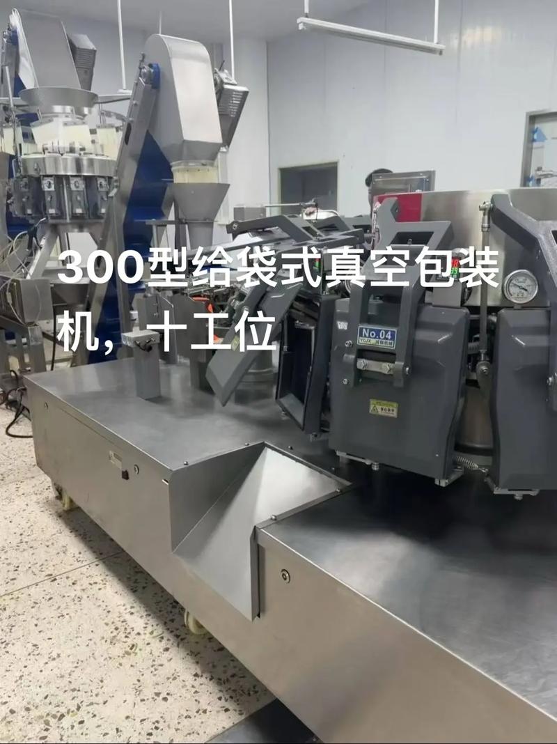 给袋式真空包装机给料工位特写,鸡爪装入袋中
