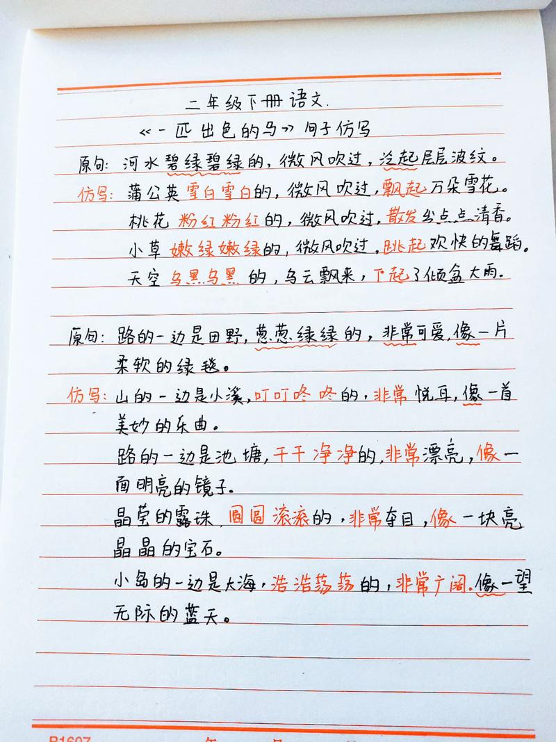 小学生语文课堂作业造句手写页