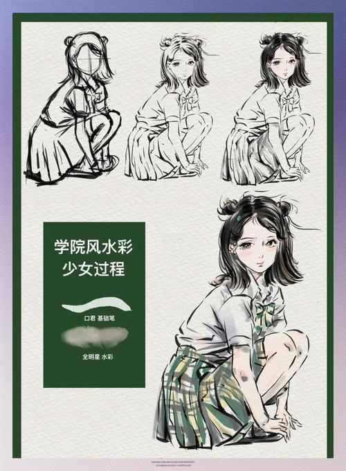 水彩人像起稿大型剪影步骤示意图