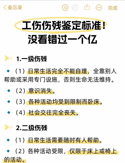 工伤伤残等级分级标准对照表实拍