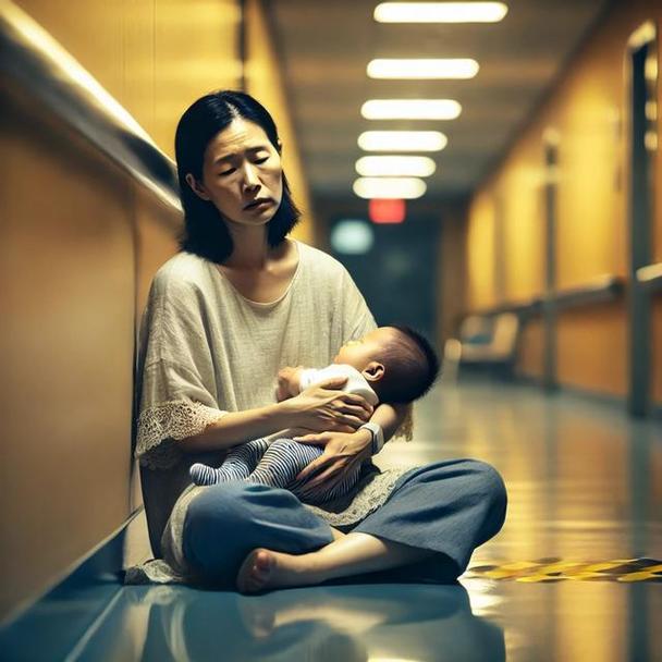 深夜妈妈抱着哭泣婴儿的疲惫特写