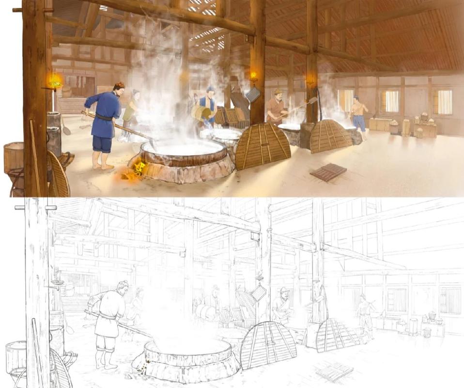 古代盐矿开采壁画场景