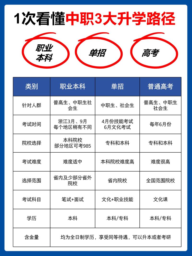 中专升学路径对比图表 2025