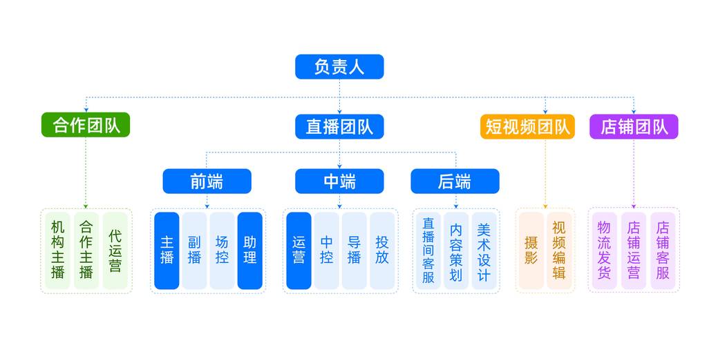 直播带货团队分工示意图 投手 运营 主播