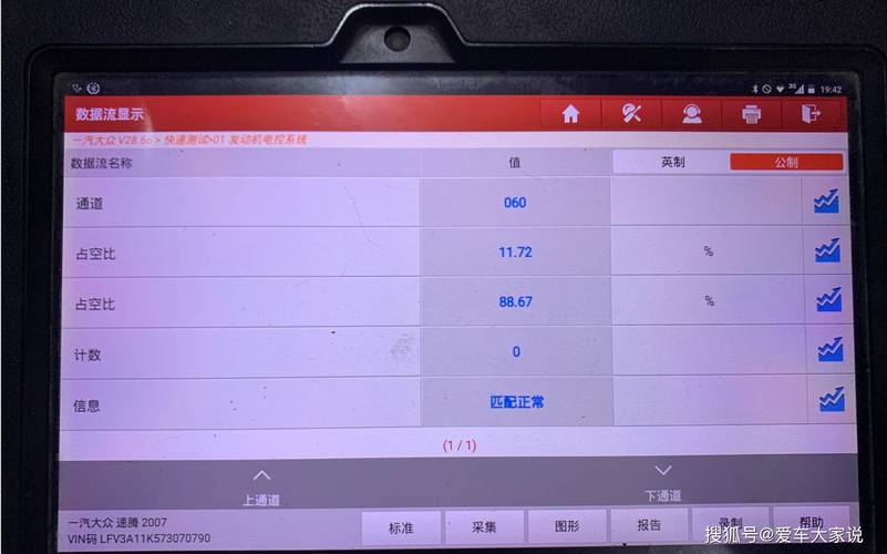 汽车诊断仪读取喷油脉宽数据流界面