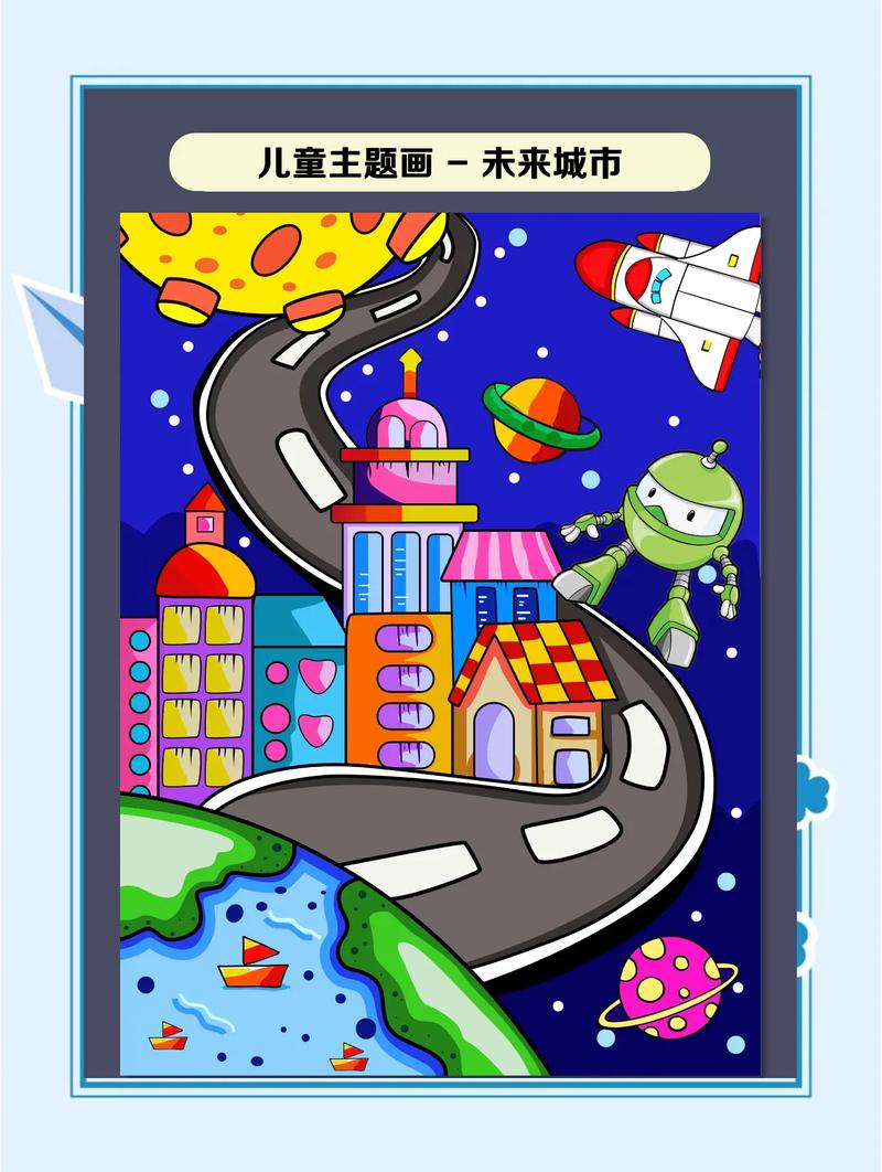 儿童手绘未来新能源城市设计作品