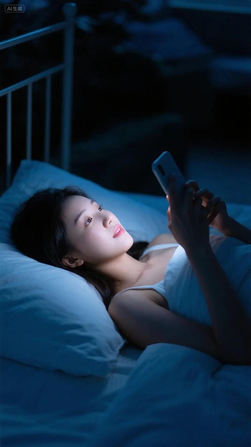 黑暗中躺在床上看手机屏幕的刺眼亮光