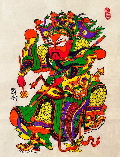 朱仙镇关帝庙前，刚印好的河南开封朱仙镇木版年画晒着太阳