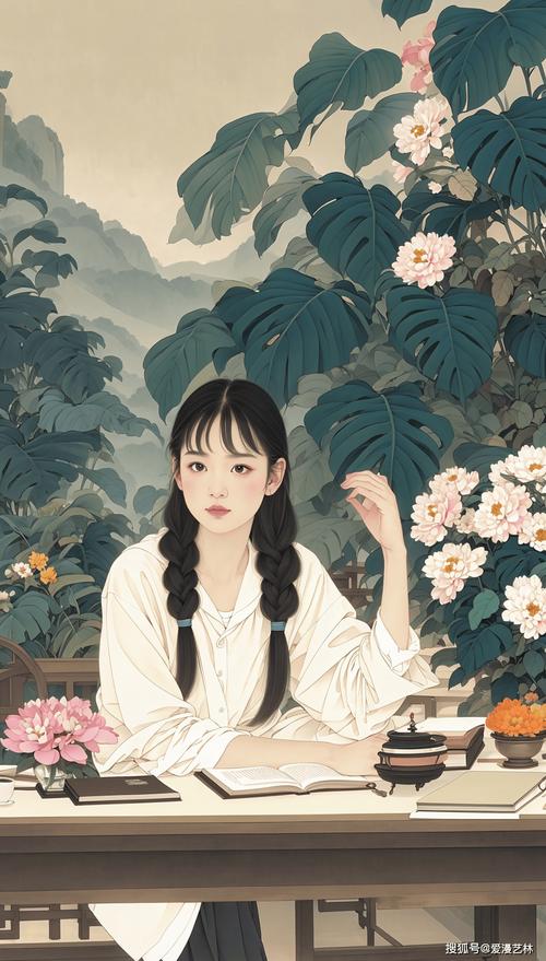 高中生面对开放型试题思考场景插画