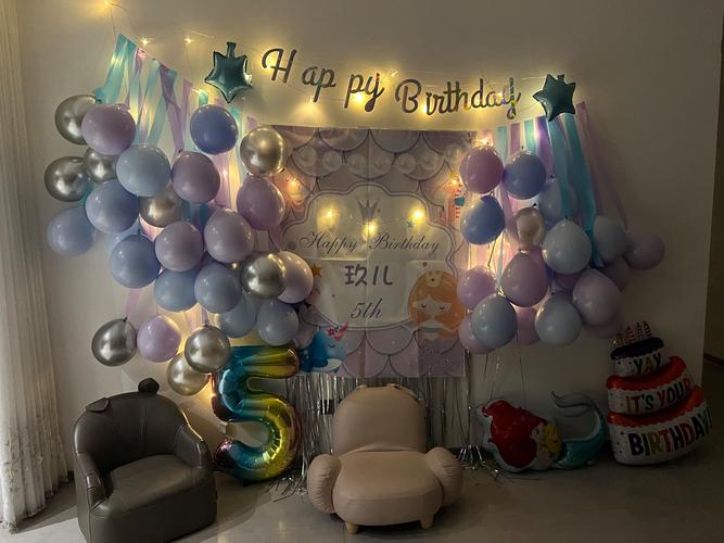 小型生日宴会墙面喷绘气球布置实拍