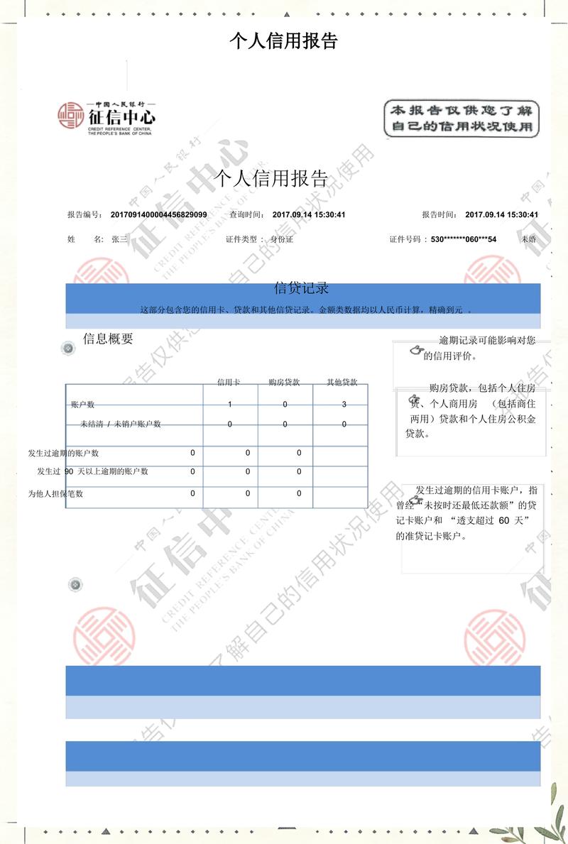 个人征信报告房贷审批页示意图
