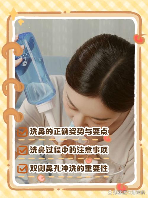 哮喘患者生理性海盐水洗鼻操作示意图