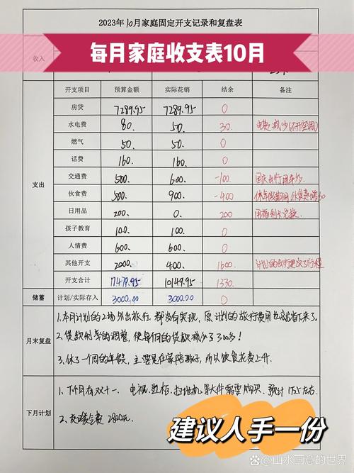 工业从业者家庭月度预算手写模板