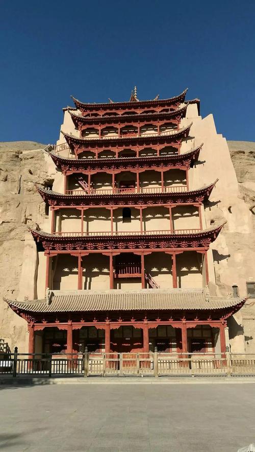 甘肃敦煌莫高窟九层楼室外全景实拍