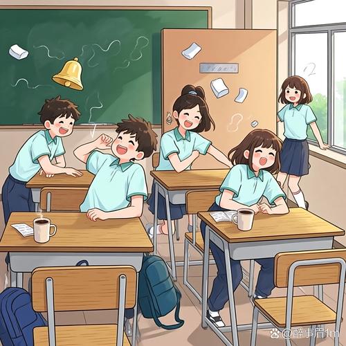 中学教室后排学生低头藏漫画场景