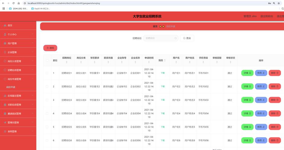 国内高校就业网远程实习招聘列表页面