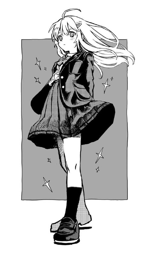外之国的少女黑白炭笔风格插画