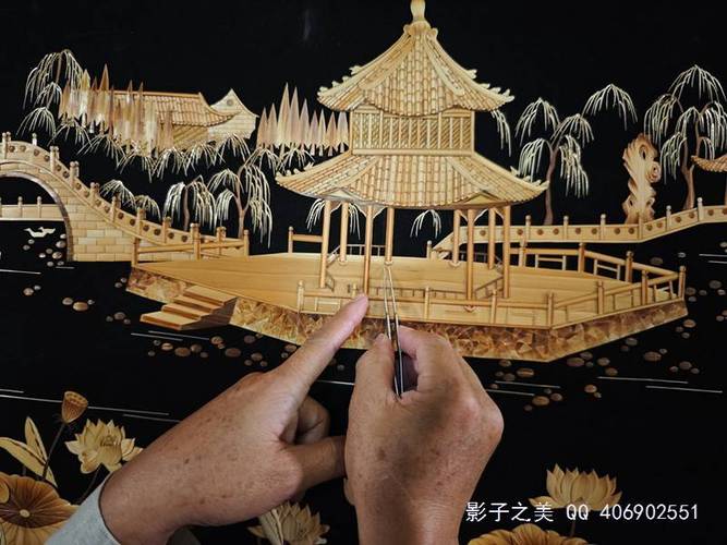 河北白洋淀非遗芦苇画制作现场展示