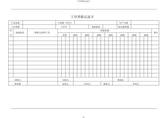 机械加工车间ISO9001工序检验记录卡实拍