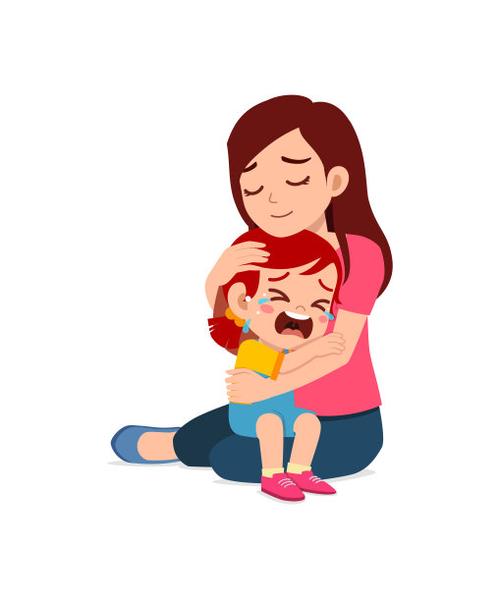 妈妈抱着哭泣的孩子溫柔安慰