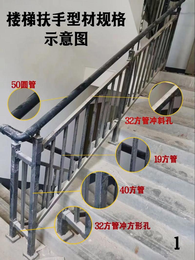楼梯扶手安装步骤示意图 打孔 固定立柱 安装扶手