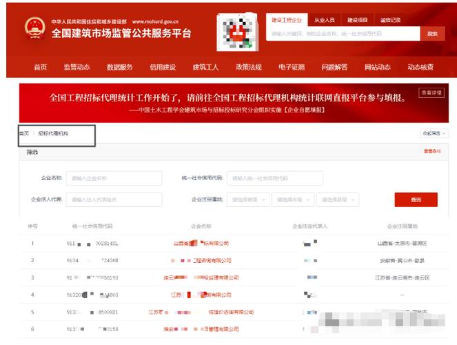 全国建筑市场监管公共服务平台查询截图