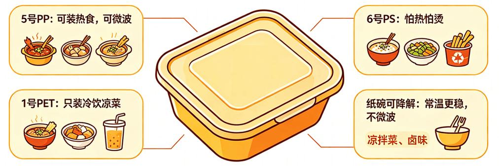 手打开印着卡通图案的外卖塑料餐盒露出凉拌菜的俯拍图