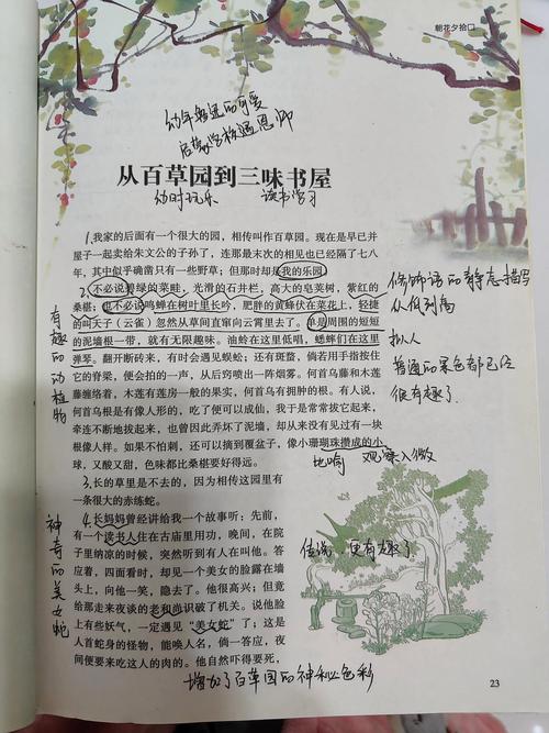 人教版初中语文课本《从百草园到三味书屋》原版插页