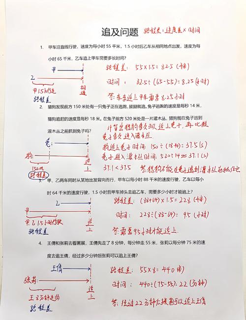 小学五年级追及问题速度差作业草稿