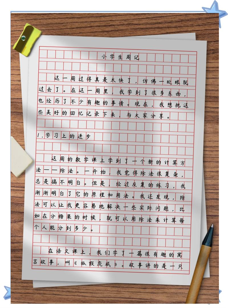 小学生周记满页感叹号红笔批改手迹