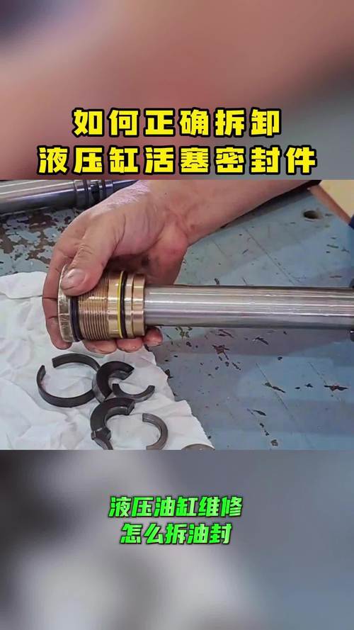 液压缸拆解后密封件与活塞组件特写