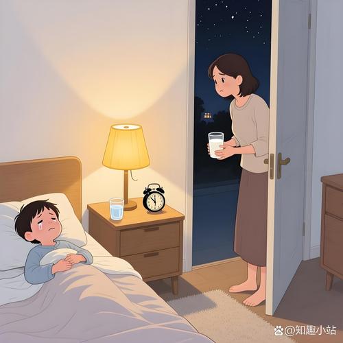 新手妈妈蹲在婴儿小床边轻声安抚的居家场景