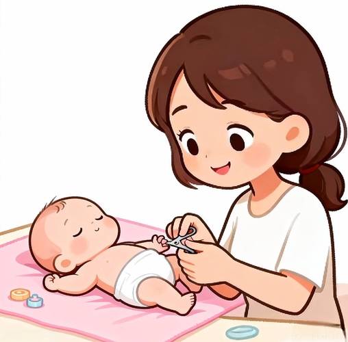 妈妈在熟睡宝宝旁边剪指甲场景图