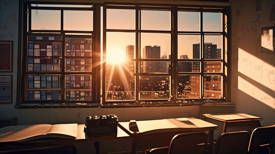 高中教室阳台学生远眺休息场景