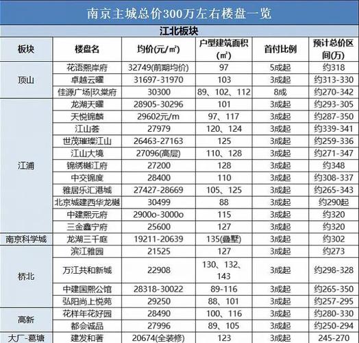 南京刚需买房首付与余粮分配表