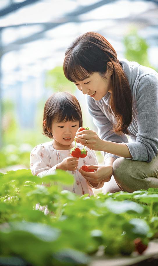 妈妈陪孩子分水果认识数量亲子场景