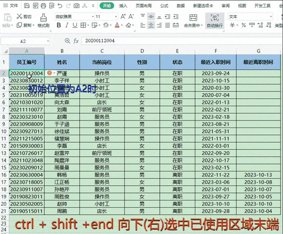 Excel Ctrl Shift方向键选大区域操作演示
