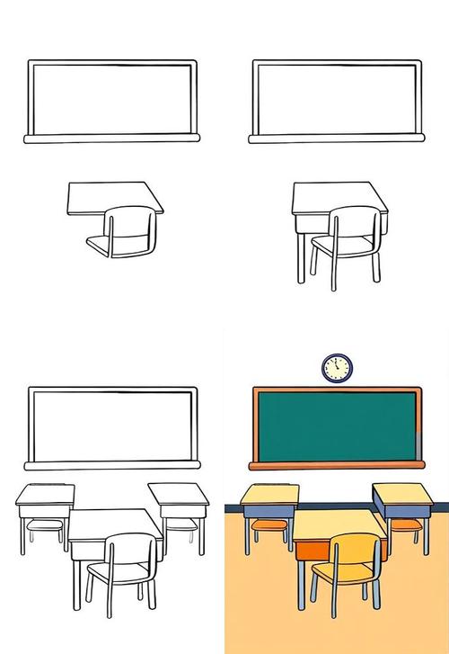 教室靠窗学生桌混合式学习手绘画