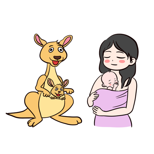 新生儿袋鼠式抱法亲子传递温暖示意图