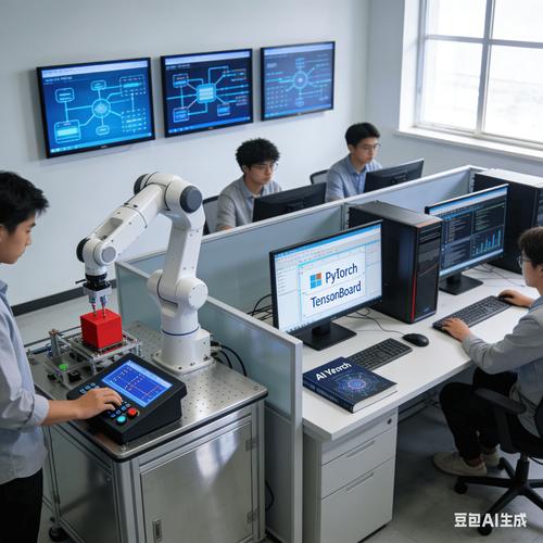 高校实训中心学生调试智能物料需求呼叫系统工位