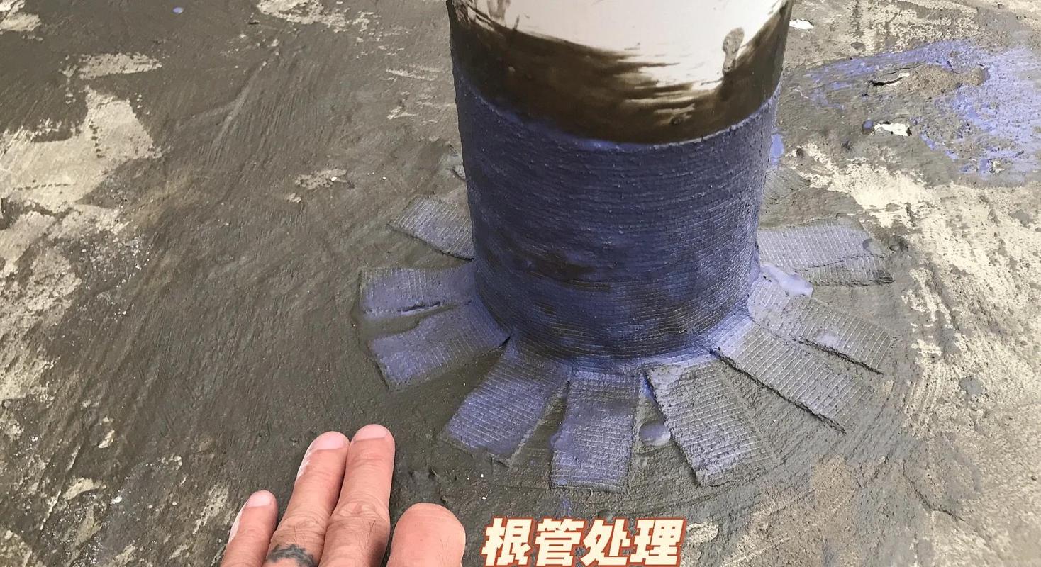 阳台下水管管根防水加强层施工实拍
