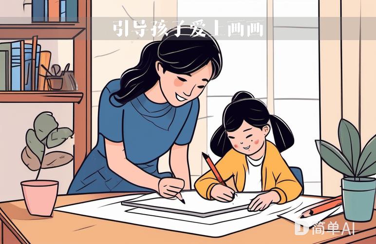 家长纠正孩子画画内容场景实拍