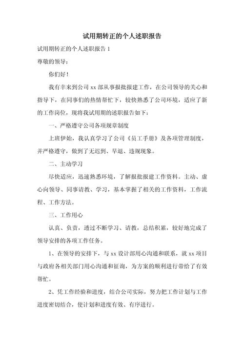 试用期转正述职报告模板
