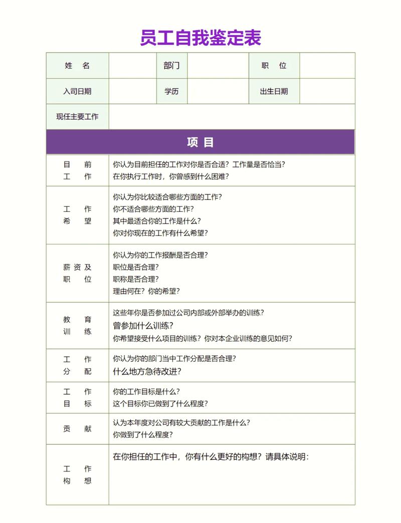 择业定位自我适配评估手写表