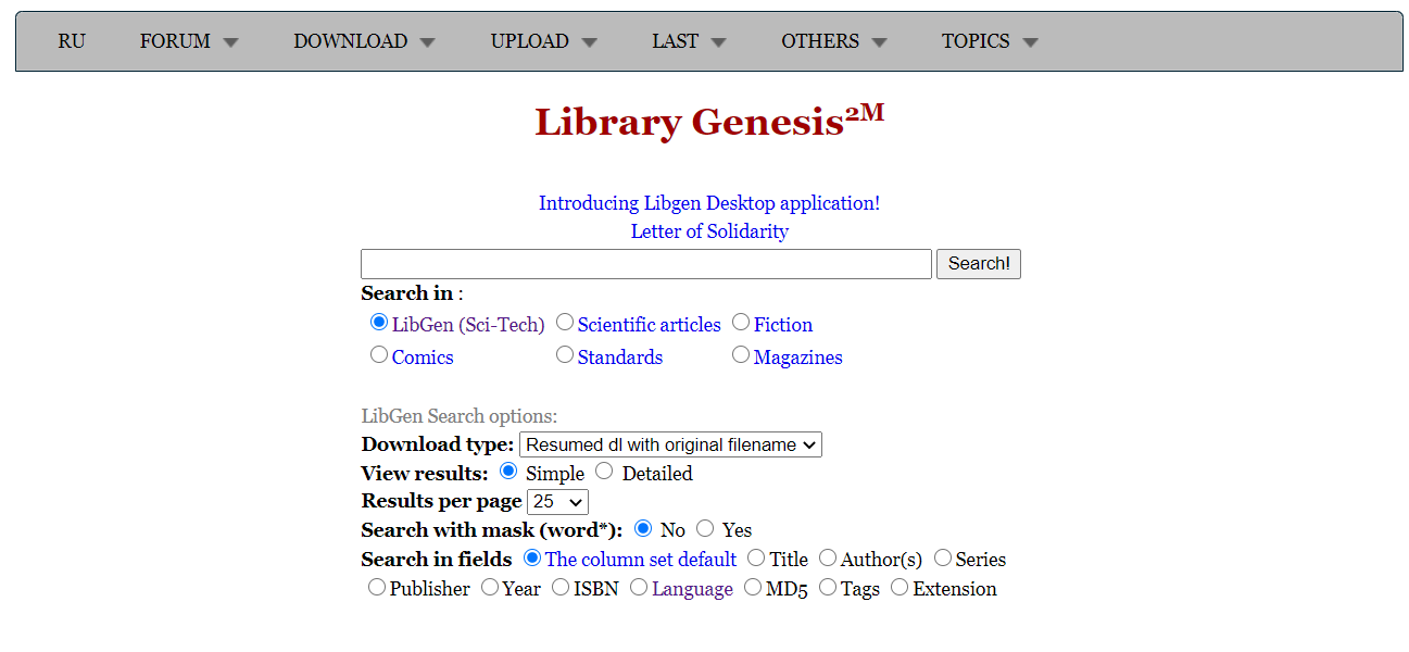 创世纪图书馆Library Genesis搜索教材结果页面截图